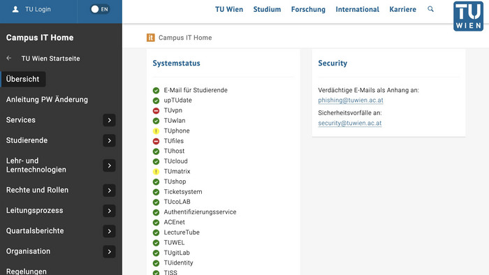 Livestatus der Verfügbarkeit der Campus IT Services dargestellt als Ampel