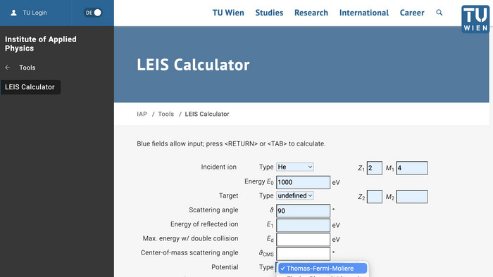 Der LEIS Kalkulator mit vielen mathematischen Symbolen für Wissenschaftler - als TYPO3 Extension in die Website integriert