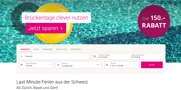 Screenshot Startseite Lastminute.ch