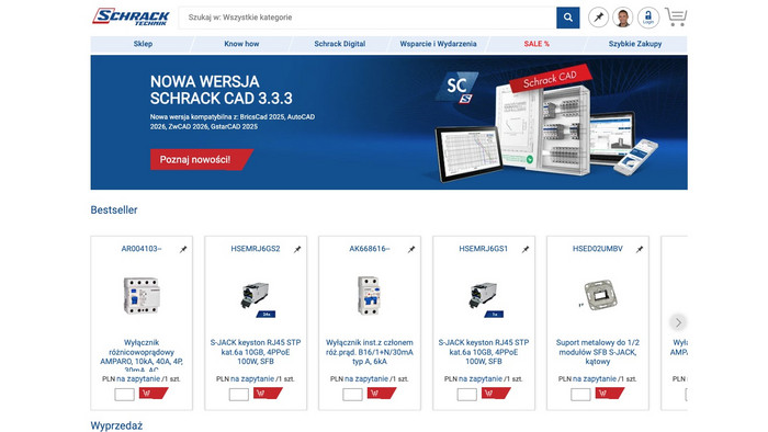 Webshop mit Elektrotechnik Produkten der Firma SCHRACK Technik 